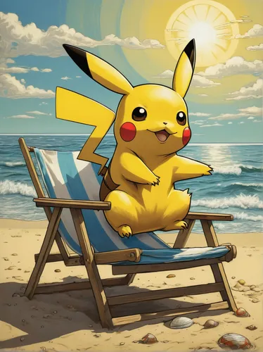 pikachu,beach chair,sun-bathing,deckchair,beach furniture,pika,beach background,sunlounger,sun tanning,summer background,summer holidays,sunbathing,pokemon,sitting on a chair,cute cartoon image,deck chair,sunbathe,relaxing,pokémon,pokemongo,Illustration,Black and White,Black and White 01