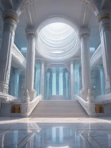 marble palace,hall of the fallen,white temple,ice castle,pillars,neoclassical,archly,sanctum,cochere,sanctuary,thingol,the threshold of the house,3d fantasy,ornate room,rivendell,neoclassicism,dreamfall,grandeur,capitols,kingdoms,Illustration,American Style,American Style 03