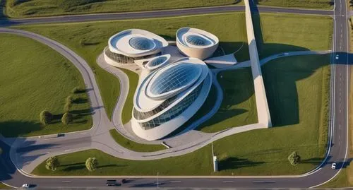  مبنى معماري على ارض ميل ,futuristic art museum,futuristic architecture,falkirk wheel,mercedes museum,helix,autostadt wolfsburg,aerial image,aerial view,view from above,from above,drone image,space po