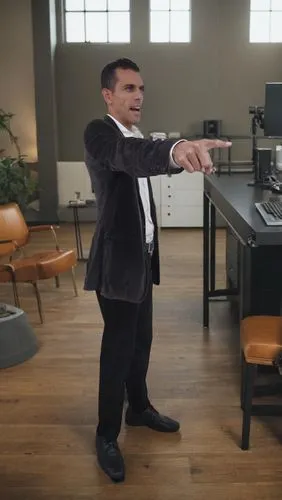 pointing gun,real estate agent,office automation,holding a gun,office ruler,blur office background,office chair,james bond,augmented reality,assassination,video-telephony,staff video,goldeneye,combat pistol shooting,laser guns,assassination attempt,stapler,fighting stance,videokonferenz,pointing at head