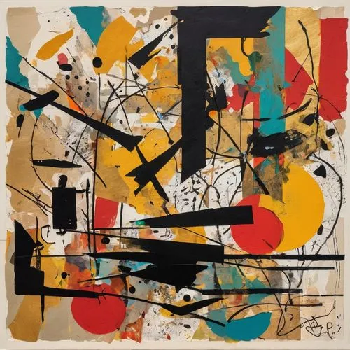 Abstract free artwork, vibrant colors, splattered paint, textured brushstrokes, mixed media, collage elements, ripped paper edges, bold black outlines, expressive gestures, dynamic composition, emotio