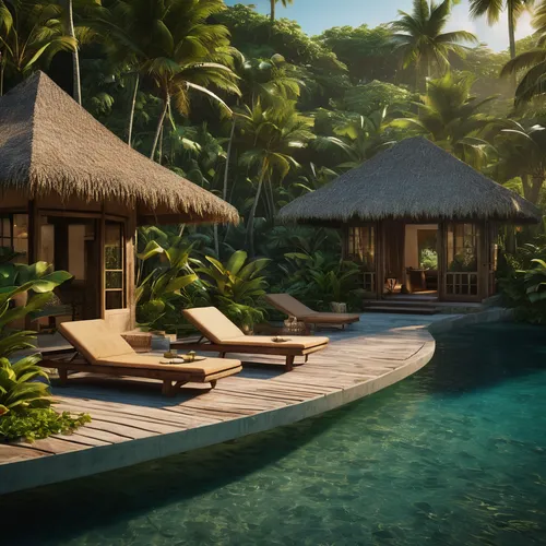 tropical island,over water bungalows,tropical house,tropical beach,coconut trees,tahiti,holiday villa,moorea,floating huts,tropical greens,coconut palms,tropics,over water bungalow,tropical jungle,fiji,secluded,luxury property,beach resort,bora-bora,bora bora