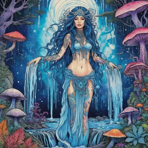 amphitrite,water nymph,blue enchantress,naiad,fairie,undine,Illustration,Paper based,Paper Based 19