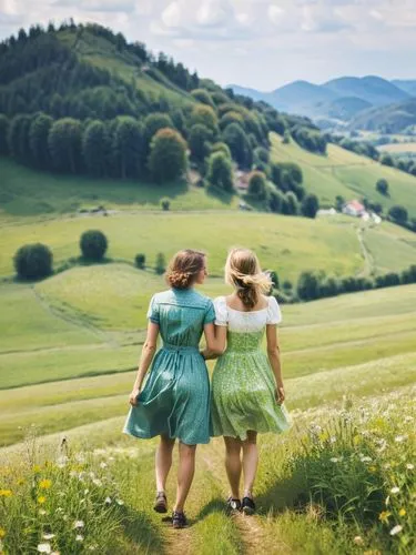 aaaa,sound of music,little girls walking,green fields,girl and boy outdoor,countrywomen,Photography,Documentary Photography,Documentary Photography 17