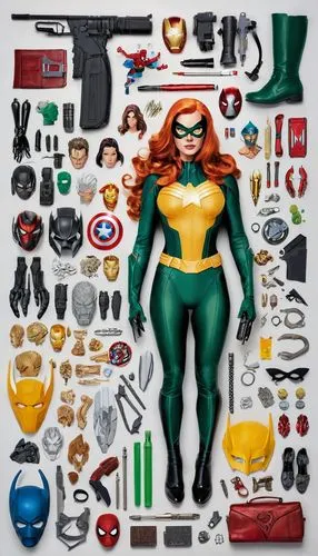 model kit,super heroine,actionfigure,marvel figurine,collectible action figures,kit,action figure,disassembled,retro paper doll,food icons,figure of justice,plastic model,super woman,flat lay,superhero background,construction set toy,jade,plastic toy,marvels,arrow set,Unique,Design,Knolling