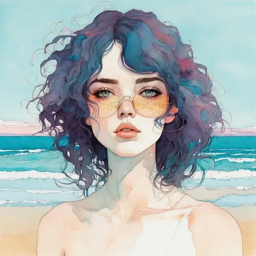 watercolor blue,sea-lavender,ocean blue,ocean,sea beach-marigold,sea breeze,sea,girl portrait,watercolor,sea-shore,soft pastel,saltwater,water colors,fantasy portrait,pastel colors,watercolor background,watercolor painting,watercolors,watercolor paint,the wind from the sea,Illustration,Paper based,Paper Based 19