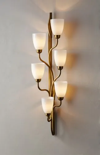 wall sconce 
with textures white glass
finish in antique brass
with candelabra bulb
,a ss light with nine glass shades on it,ensconce,wall light,wall lamp,sconce,sconces,foscarini,Photography,General,