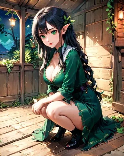 eldena,kuchel,green dress,saria,maho,bohua,yongmei,chryste,gardenias,saeeda,emerald,rira,rinko,background ivy,country dress,oneko,naraku,bns,midori,sakuya,Anime,Anime,Realistic