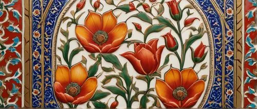 floral ornament,moroccan pattern,turkestan tulip,wall panel,floral rangoli,khamsa,art nouveau design,panel,patterned wood decoration,wall painting,floral decorations,khokhloma painting,spanish tile,flower pattern,art nouveau,ceramic tile,almond tiles,traditional pattern,rangoli,orange tulips,Photography,General,Cinematic