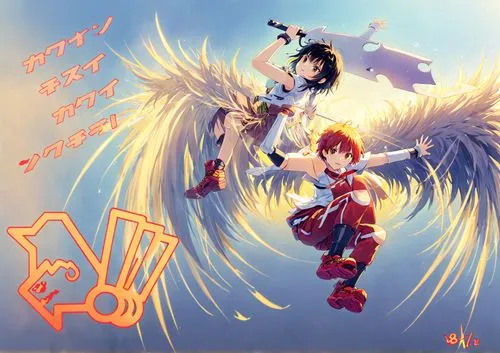 a anime picture with a girl and a boy in the background,tsunayoshi,aquarion,keyblade,otoya,uniphoenix,gainax,Anime,Anime,Realistic