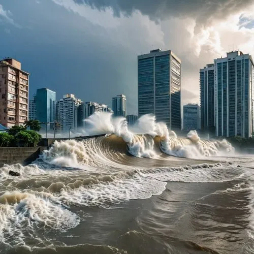 大海嘯衝擊城市.淹沒大樓,大海嘯,storm surge,chowpatty,brazilian beach,onde,sea water splash,tidal wave