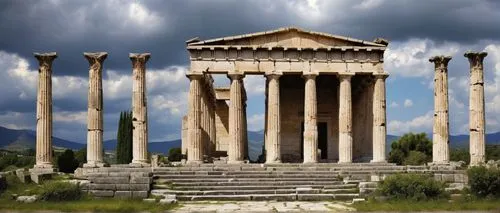 greek temple,baalbek,garni,temple of diana,messene,roman temple,temple of hercules,baalbeck,pergamum,dougga,delphi,volubilis,palmyra,taraxum,pergamon,tiryns,propylaea,caesonia,segesta,erechtheus,Conceptual Art,Oil color,Oil Color 15