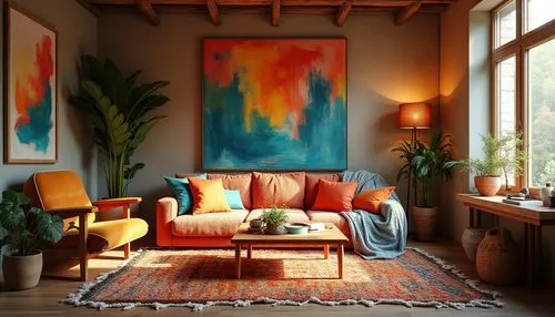 boho art style,bohemian art,boho art,sitting room,interior decor,living room,livingroom,contemporary decor,interior design,home interior,modern decor,interior decoration,apartment lounge,loft,great room,interiors,mid century modern,decor,kilim,boho,Photography,General,Realistic