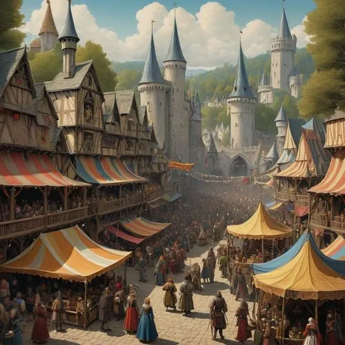 medieval market,nargothrond,hogsmeade,fantasyland,riftwar,gondolin,diagon,medieval town,tirith,medieval street,medieval,narnians,beleriand,canterville,knight village,simione,narnian,townscapes,stalls,leavesden,Illustration,Realistic Fantasy,Realistic Fantasy 05