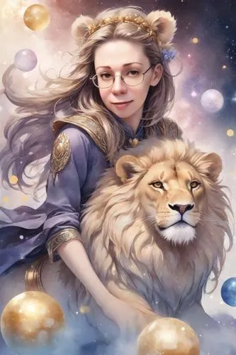 she feeds the lion,mandylion,lionni,zodiac sign leo,silphie,leos,lion - feline,zodiac sign libra,lionnet,lyonne,iraklion,skeezy lion,solexa,lionizing,female lion,lioness,goldlion,kimberlee,fantasy portrait,margairaz,Digital Art,Watercolor