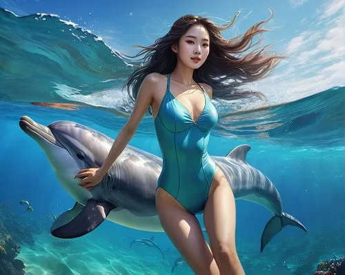 girl with a dolphin,dolphin rider,amphitrite,delphinus,dolphin background,dolphin swimming,dolphin,underwater background,nekton,oceanic dolphins,dolphins,mermaid background,nereids,cetacea,trainer with dolphin,delphin,donsky,dolphin show,porpoise,cetacean,Conceptual Art,Fantasy,Fantasy 03