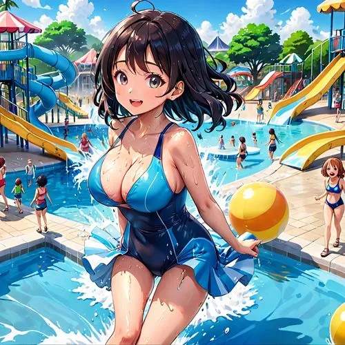 summer background,water park,fubuki,haruhi,kumiko,waterpark,yanmei,kawakami,tankini,idolmaster,mio,megumi,beach background,kawaii people swimming,tsugumi,shimei,mayuri,himuto,aoi,anri,Anime,Anime,Traditional