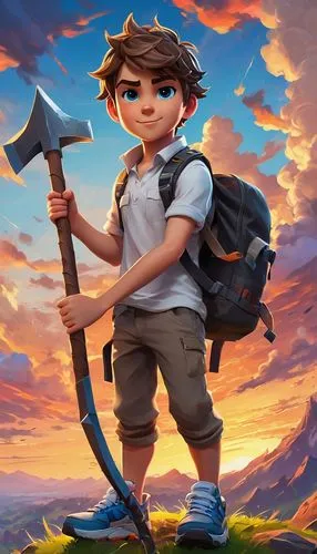 gavroche,adventurer,huegun,game illustration,edventure,paleobotanist,pickaxes,tolkun,pickaxe,hero academy,mobile game,children's background,explorer,kids illustration,lilladher,landtroop,atreus,pickax,android game,game art,Conceptual Art,Oil color,Oil Color 10