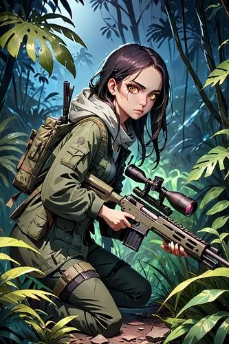 vietnam,gi,girl with gun,sniper,game illustration,camo,katniss,girl with a gun,scavenger,lost in war,cg artwork,ho chi minh,children of war,vietnam's,lara,rifle,lori,vietnam veteran,khaki,hunter,Anime,Anime,General