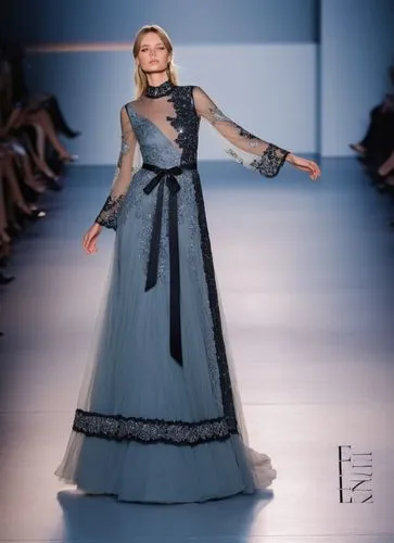 a model wearing an evening gown on the runway,tahiliani,a floor-length dress,galliano,siriano,dress walk black,vionnet,Photography,Fashion Photography,Fashion Photography 10