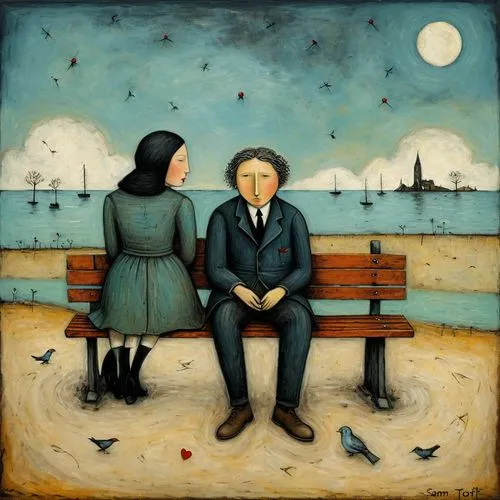 elderly couple,old couple,man and wife,jasinski,man on a bench,man and woman,Art,Artistic Painting,Artistic Painting 49