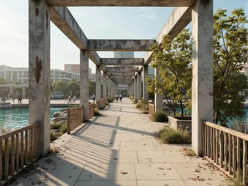 pergola,harborfront,carports,walkway,passerelle,harborwalk,boat dock,skybridge,waterfronts,3d rendering,underpasses,footbridges,skyways,render,esplanades,urban park,cryengine,shorefront,urban design,renderings