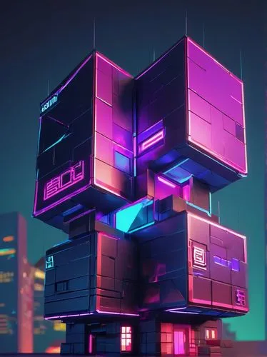 voxel,cubes,cubic,cybertown,cube house,electric tower,cyberpunk,synth,tetris,80's design,3d render,cybercity,cubic house,cube stilt houses,electrohome,microdistrict,sky apartment,pixel cube,cube,skyscraper,Unique,3D,Low Poly