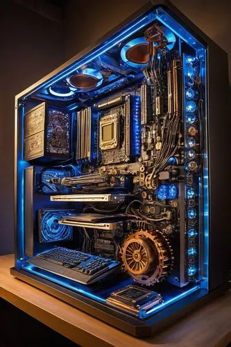 fractal design,prebuilt,computer art,muscular build,gigabyte,computer workstation,gpu,xfx,motherboard,pc tower,pc,old rig,computer case,graphic card,pentium,computer graphic,motherboards,compute,ryzen,xeon,Illustration,Realistic Fantasy,Realistic Fantasy 13