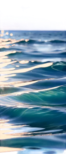 Transparent water waves, ocean blue, sunlight reflection, foam crest, gentle ripples, shallow depth of field, soft focus, warm color tone, serene atmosphere, horizontal composition, panoramic view.,wa