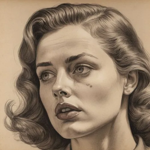 vintage drawing,marylou,charcoal drawing,pencil drawing,pencil drawings,charcoal pencil,chalk drawing,ingrid bergman,vintage female portrait,photorealist,graphite,tretchikoff,hyperrealism,vintage woman,pencil art,bacall,pencil and paper,woman portrait,model years 1960-63,capucine,Photography,General,Cinematic
