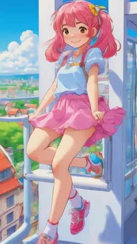 naginatajutsu,spiral background,chibi girl,soft pastel,meteora,rainbow pencil background,ako,on the roof,anime girl,transparent background,camellia,fire escape,sky rose,bulli,candy island girl,portrait background,kawaii girl,child girl,pink shoes,mikuru asahina,Illustration,Japanese style,Japanese Style 02