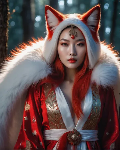 kitsune,inner mongolian beauty,inari,asian costume,redfox,red riding hood,fox,japanese woman,shamanic,akita inu,suit of the snow maiden,shamanism,warrior woman,oriental princess,asian woman,red fox,asian culture,asian vision,cute fox,geisha,Photography,General,Natural