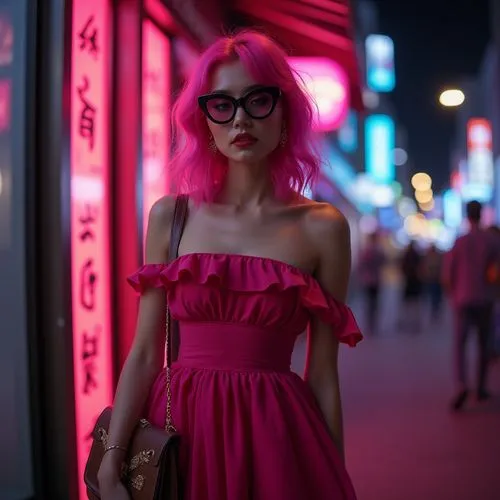 pink glasses,neon candies,street shot,neon light,pink round frames,japanese woman,bright pink,neon,harajuku,neon lights,rayon,tokyoites,soho,color pink,neons,shibuya,neon arrows,neon ghosts,pink dawn,neon sign,Photography,General,Realistic