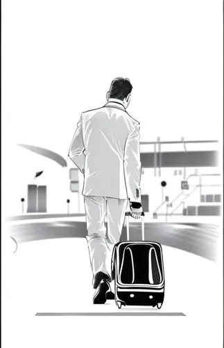 man carry suitcases, latin appearance, (((lineal art))) black and white, white background, easy to silhouette,book cover,suitcase,luggage,luggage and bags,travel poster,baggage,airline travel,film pos