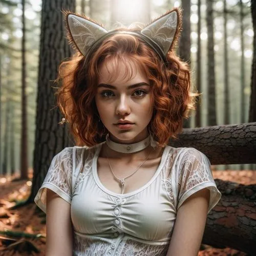 cat ears,cute fox,in the forest,devil,little fox,fox,child fox,cub,a fox,forest animal,kat,adorable fox,feline look,fawn,ginger cat,cinnamon girl,feline,fae,lynx,girl portrait