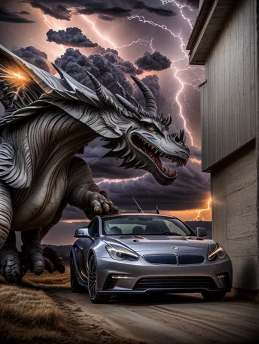 raptor,eagle talon,photomanipulation,digital compositing,fire breathing dragon,photo manipulation,jurassic,automotive exterior,godzilla,3d car wallpaper,conceptual photography,fantasy picture,alligator alley,giant lizard,hennessey viper venom 1000 twin turbo,prehistoric,crossover suv,fusion photography,photoshop manipulation,luxury cars