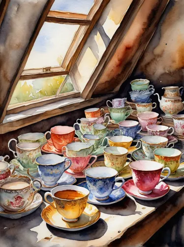 watercolor tea,watercolor tea set,watercolor tea shop,watercolor cafe,tea cups,coffee watercolor,tea art,watercolor painting,teatime,teacup,coffee tea illustration,tea service,afternoon tea,tearoom,watercolor paris balcony,watercolor,teapots,a cup of tea,tea cup,watercolor background,Illustration,Paper based,Paper Based 24