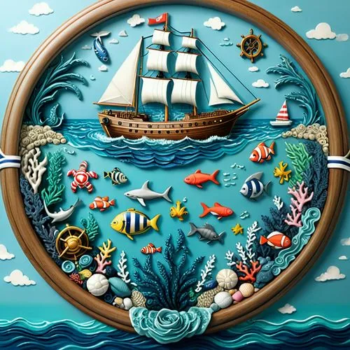 porthole,nautical bunting,nautical paper,sea fantasy,nautical banner,nautical clip art,sea sailing ship,ships wheel,seafaring,sail ship,sailing ship,full-rigged ship,nautical,ship's wheel,sea foods,nautical star,maritime,motif,sailing ships,boat landscape,Illustration,Realistic Fantasy,Realistic Fantasy 19