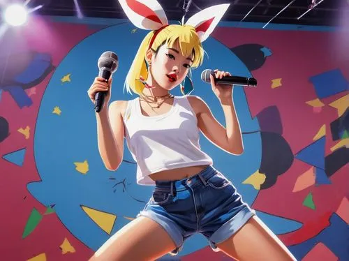 easter background,vocaloid,bunny,rockabella,easter theme,vector illustration,sing,singing,easter festival,concert,concert dance,music festival,life stage icon,2d,karaoke,vector art,modern pop art,rock band,singer,mic,Conceptual Art,Graffiti Art,Graffiti Art 05