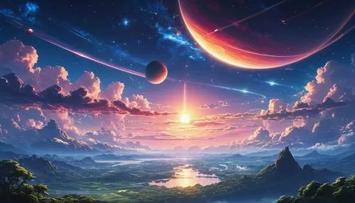 fantasy landscape,alien planet,fantasy picture,space art,dreamscape,alien world,beautiful wallpaper,futuristic landscape,dream world,planetaria,planet,planet alien sky,earthlike,3d fantasy,astronomy,vast,planets,landscape background,universe,sky,Photography,General,Fantasy