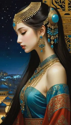 sheherazade,persia,mervat,oriental princess,ancient egyptian girl,radha,Illustration,Realistic Fantasy,Realistic Fantasy 08