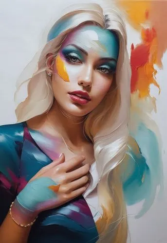 bodypainting,vanderhorst,fantasy portrait,oil painting on canvas,bodypaint,fantasy art,body painting,neon body painting,fantasy woman,art painting,ororo,painting technique,jaina,dazzler,elsa,heatherley,hand digital painting,oil painting,pintura,galadriel,Illustration,Paper based,Paper Based 04