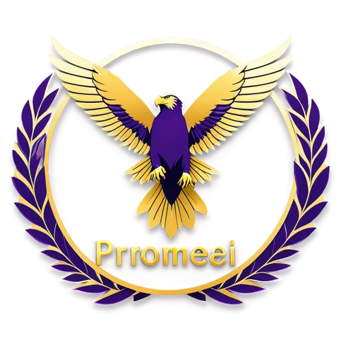 custom purple and gold Logo for Promeai on the theme of a certificate for a mathlete, with a eagle in the center,pioneer badge,promontory,proclaim,premises,promotion,social logo,drome,promote,dromedar