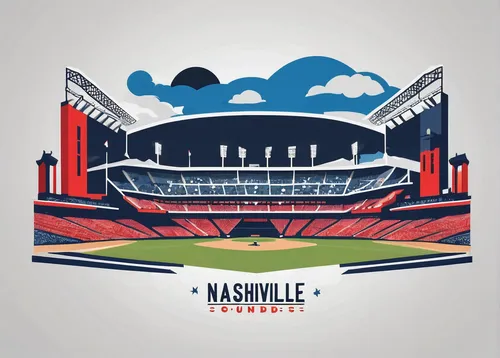 Write a lively description of the Nashville Sounds stadium during a thrilling baseball game.,soccer-specific stadium,memphis shapes,cd cover,stadium falcon,logo header,baseball drawing,ballpark,nation