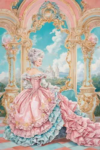 rococo,baroque,cinderella,quinceañera,pastelón,fantasia,porcelaine,baroque angel,barberini,concerto for piano,princess sofia,renaissance,valentino,portrait background,theater curtain,parfum,mozartkugel,crinoline,pâtisserie,sanssouci,Conceptual Art,Fantasy,Fantasy 24