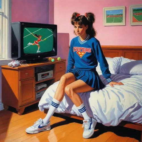 girl at the computer,sega genesis,super nintendo,snes,sports girl,retro girl,tecmo,retro woman,retro women,sega mega drive,girl studying,photorealist,girl in t-shirt,ewing,amiga,girl with cereal bowl,supergirl,programadora,mca,rwr,Conceptual Art,Sci-Fi,Sci-Fi 21