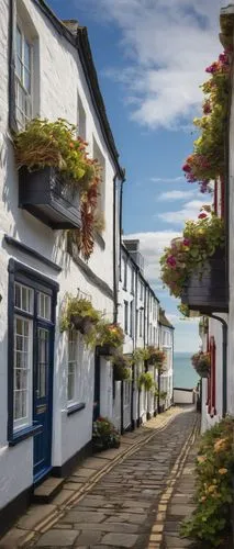 aberdovey,hawkshead,townscapes,aberdyfi,aberaeron,cottages,porlock,appledore,laugharne,cawsand,abersoch,ambleside,shaftesbury,townhouses,row of houses,robin hood's bay,strangford,nefyn,beaumaris,east budleigh,Art,Artistic Painting,Artistic Painting 48