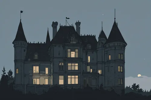 haunted castle,ghost castle,house silhouette,castles,castle,chateau,witch's house,fairy tale castle,fairytale castle,gold castle,castel,knight's castle,witch house,turrets,moonlit night,haunted house,the haunted house,castle of the corvin,moonlit,moonrise,Illustration,Vector,Vector 10