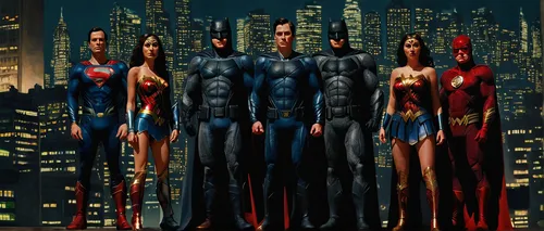 In a neo-noir metropolis, Justice League investigates a sinister conspiracy that endangers two parallel Earths.,justice league,superhero background,justice scale,trinity,superheroes,wonder woman city,