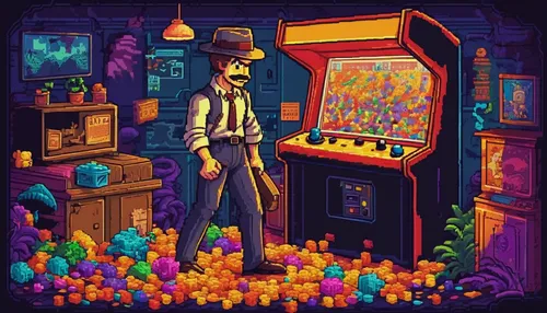 game illustration,pinball,pixel art,retro background,shopkeeper,arcade game,indiana jones,retro halloween,arcade games,game art,retro items,pixelgrafic,retro,nostalgic,retro frame,computer games,game drawing,computer game,adventure game,arcade,Unique,Pixel,Pixel 04